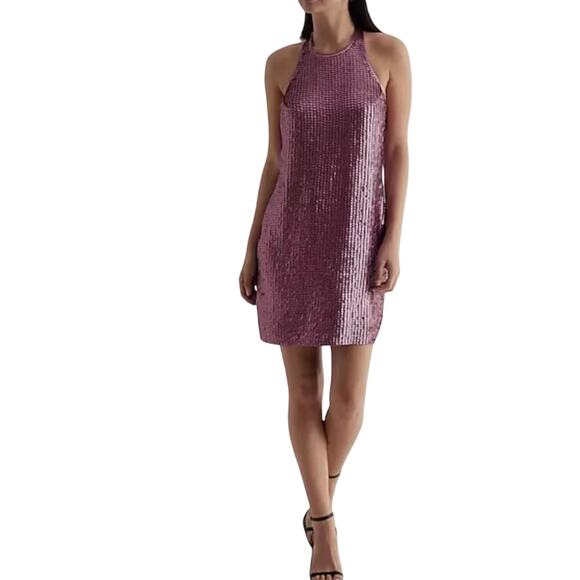 EXPRESS Fashion Halter PINK Sequin Dress Open-Back Women sz Medium - Picture 6 of 10